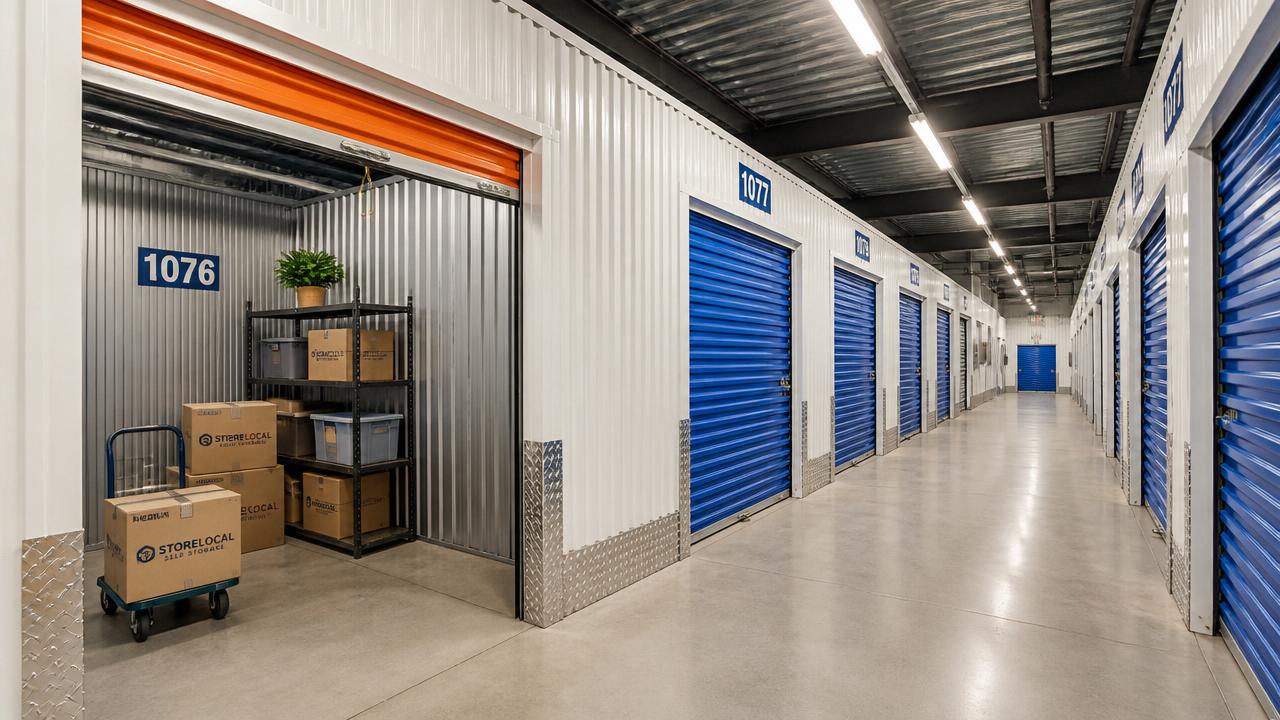 Modern self storage-anläggning med lagerlokaler